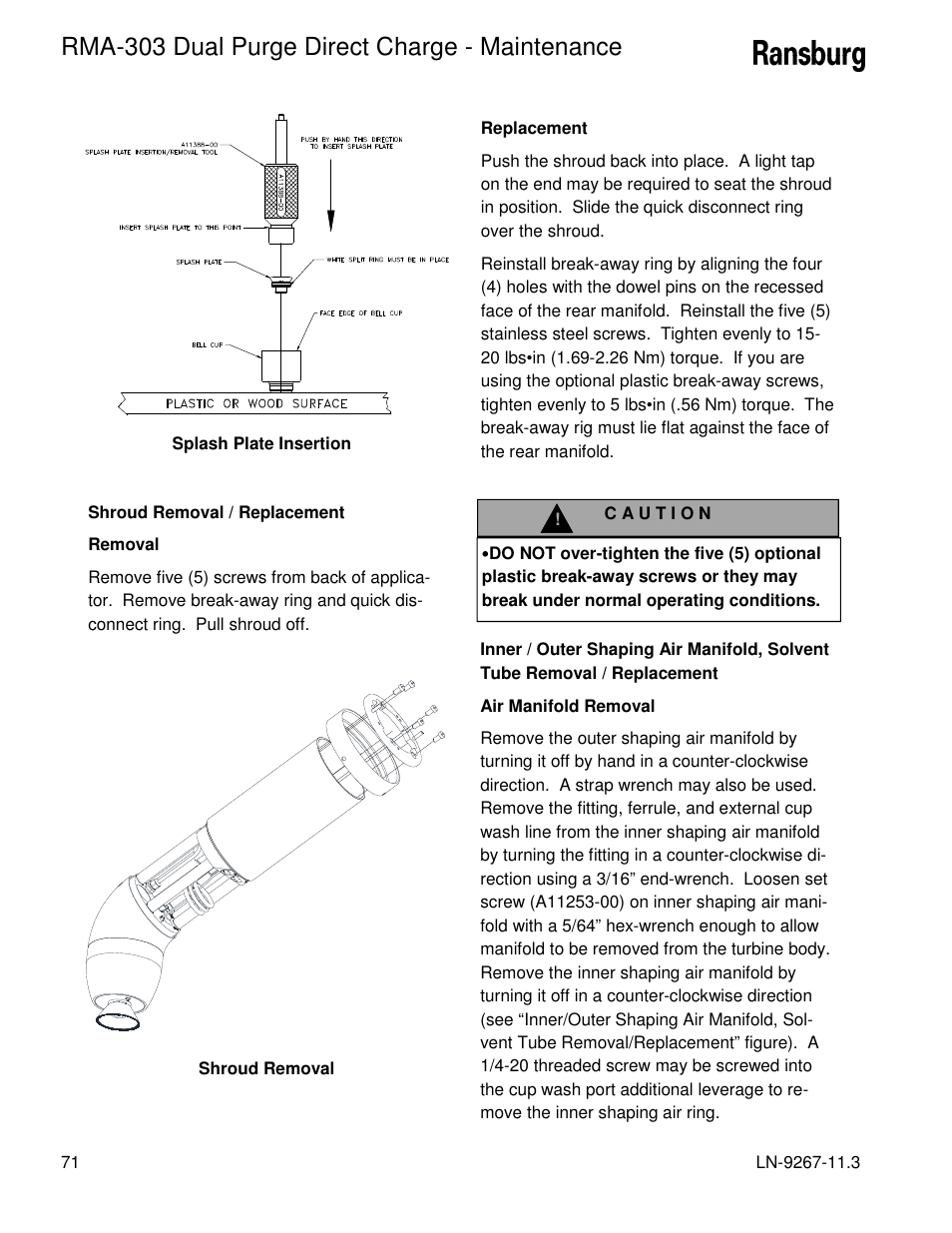 Rma-303 dual purge direct charge - maintenance | Ransburg RMA Dual Purge Direct A12868 User Manual | Page 74 / 120