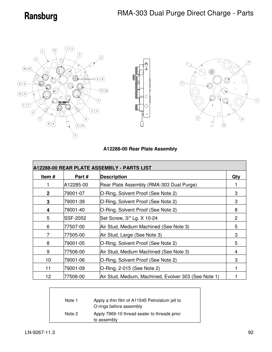 Rma-303 dual purge direct charge - parts | Ransburg RMA Dual Purge Direct A12868 User Manual | Page 95 / 120