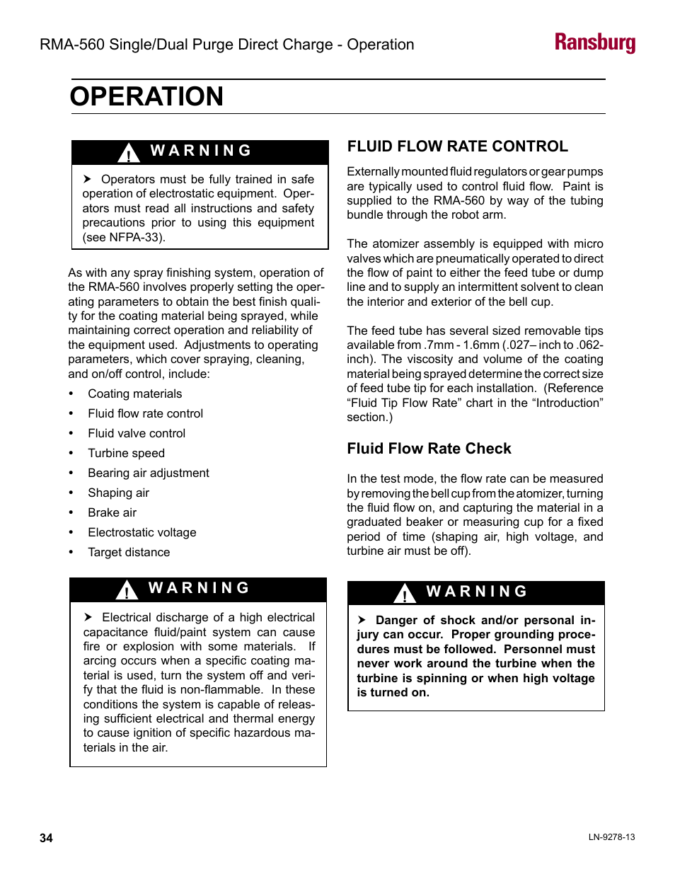 Operation, Fluid flow rate control, Ransburg | Ransburg RMA-560 Single_Dual Purge Direct A13364 User Manual | Page 37 / 104