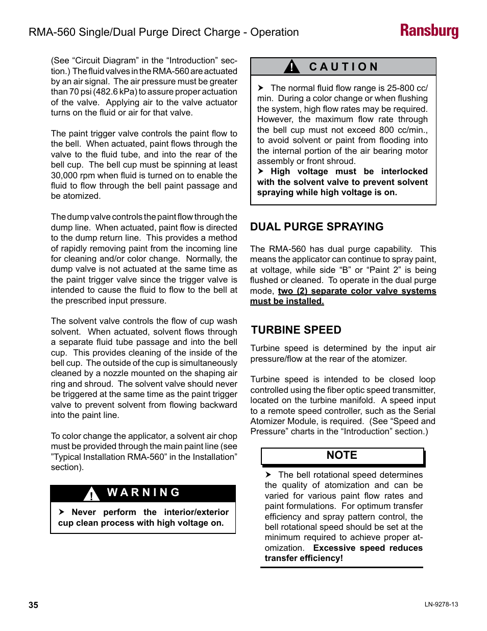 Dual purge spraying, Turbine speed, Ransburg | Ransburg RMA-560 Single_Dual Purge Direct A13364 User Manual | Page 38 / 104