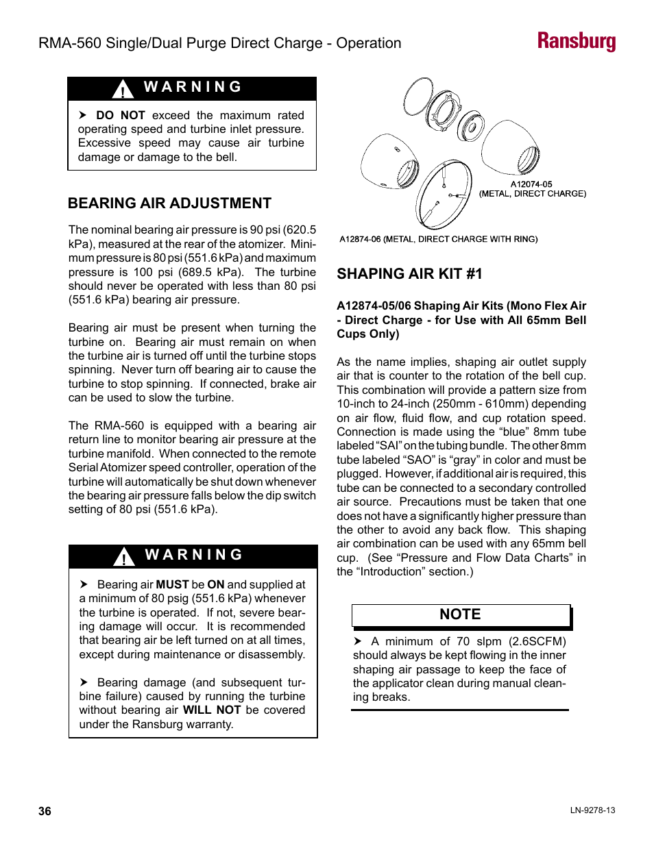 Bearing air adjustment, Shaping air kit #1, Ransburg | Ransburg RMA-560 Single_Dual Purge Direct A13364 User Manual | Page 39 / 104