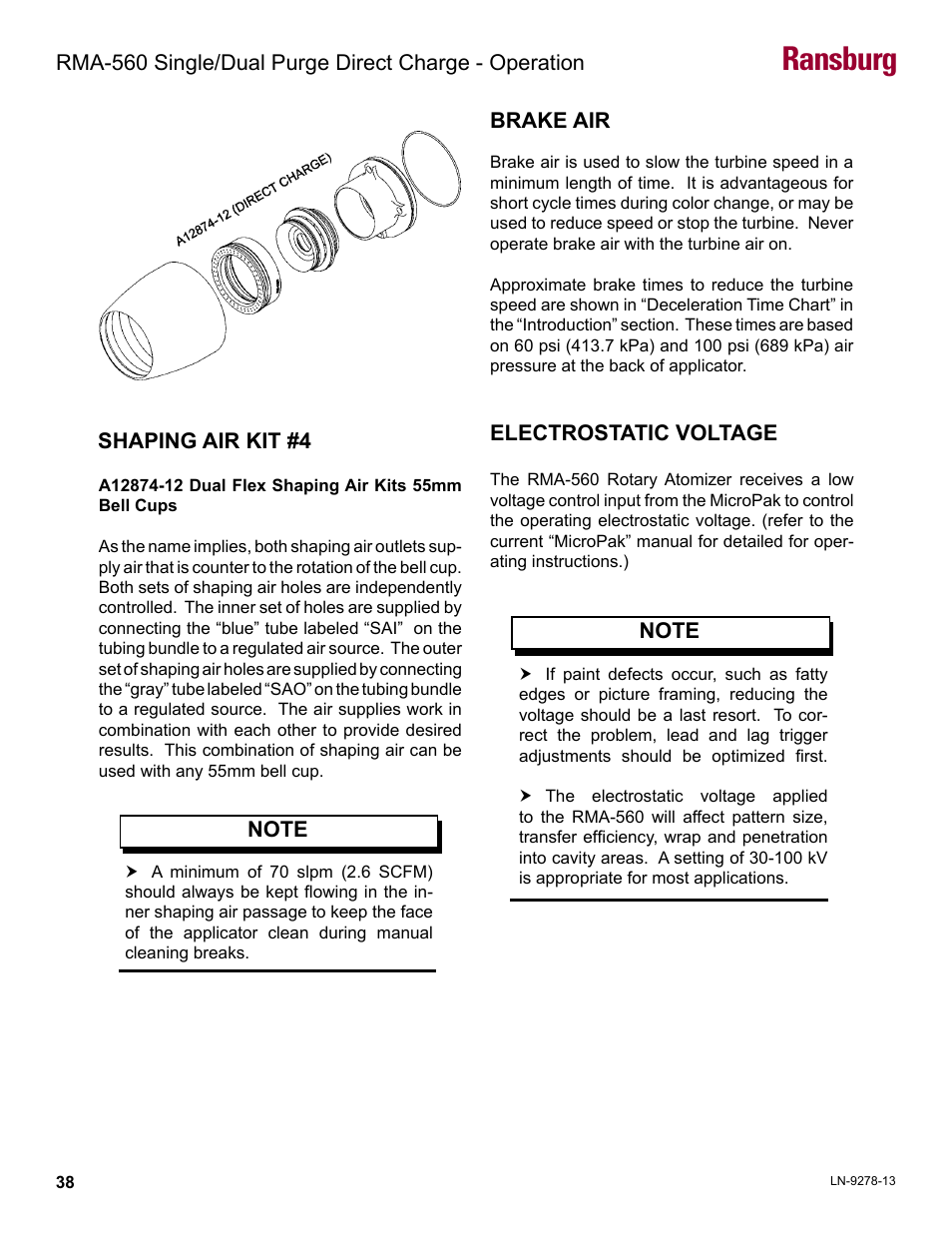 Shaping air kit #4, Brake air, Electrostatic voltage | Ransburg | Ransburg RMA-560 Single_Dual Purge Direct A13364 User Manual | Page 41 / 104