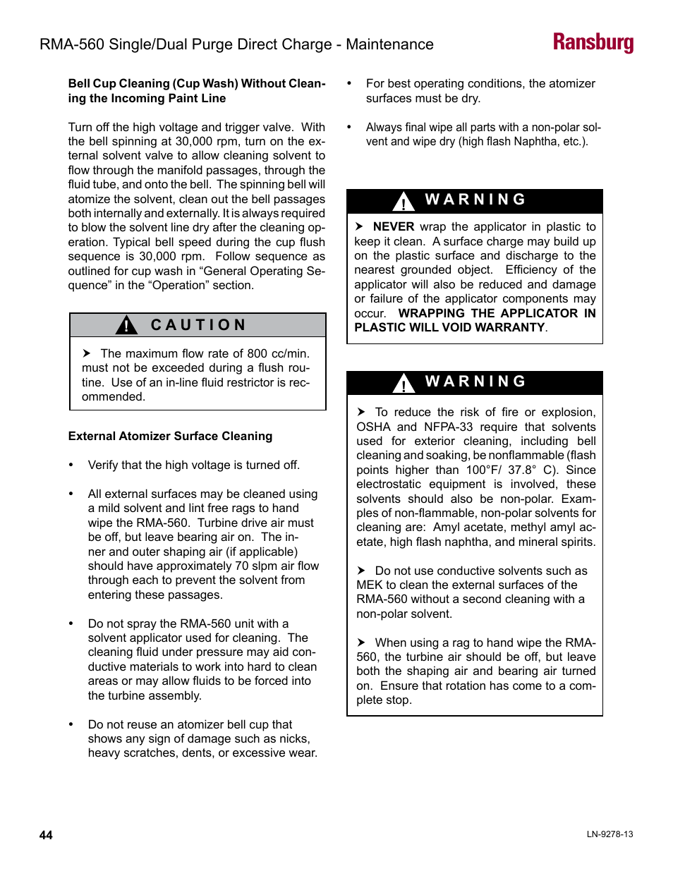 Ransburg | Ransburg RMA-560 Single_Dual Purge Direct A13364 User Manual | Page 47 / 104