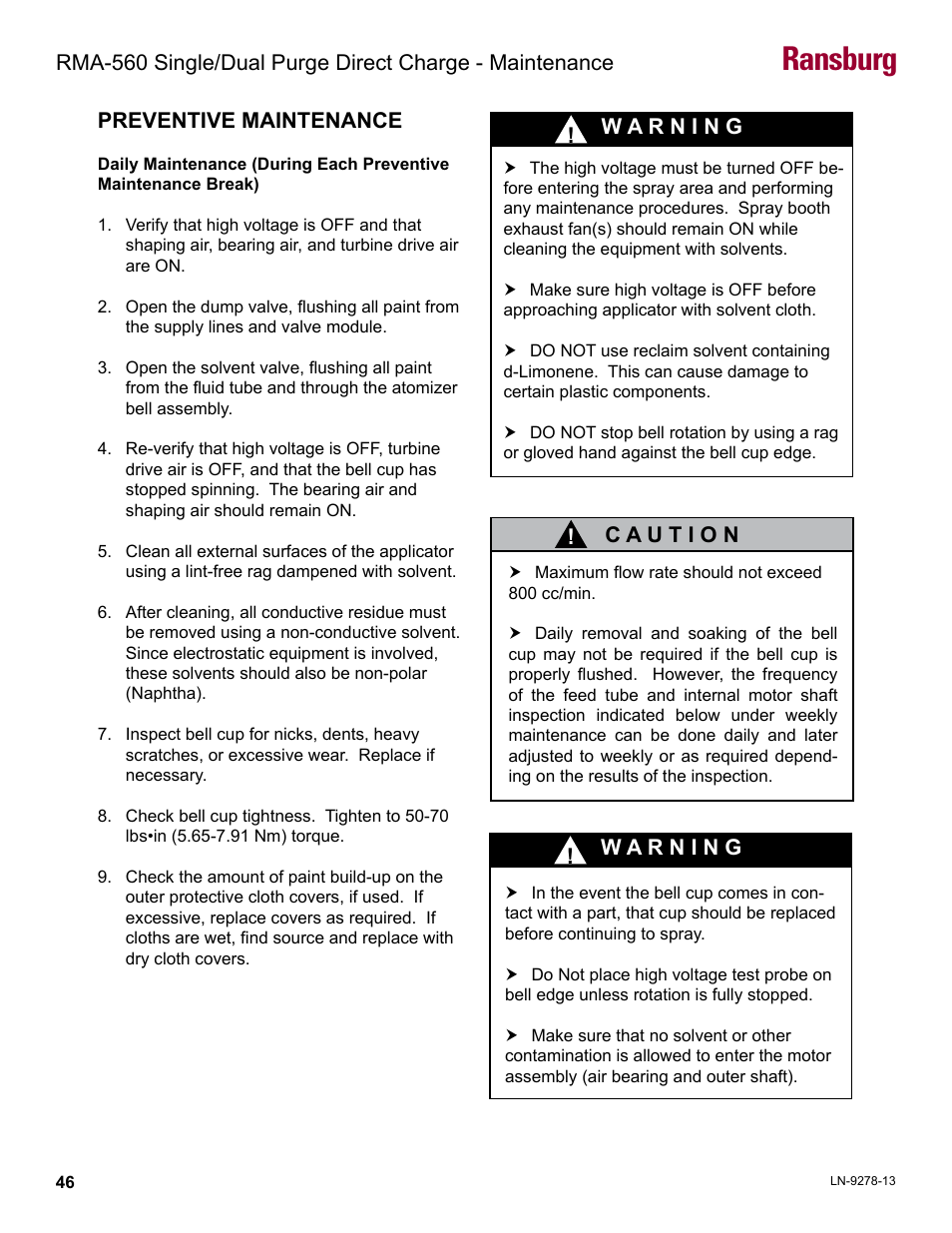 Preventive maintenance, Ransburg | Ransburg RMA-560 Single_Dual Purge Direct A13364 User Manual | Page 49 / 104