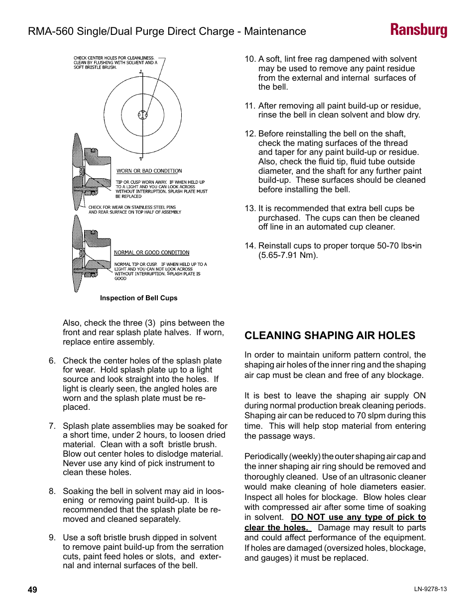 Cleaning shaping air holes, Ransburg | Ransburg RMA-560 Single_Dual Purge Direct A13364 User Manual | Page 52 / 104