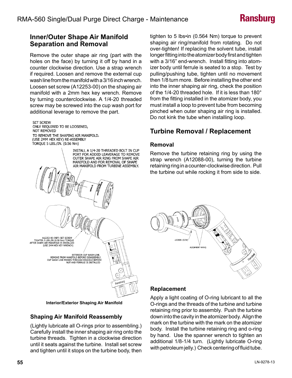 Ransburg, Turbine removal / replacement | Ransburg RMA-560 Single_Dual Purge Direct A13364 User Manual | Page 58 / 104