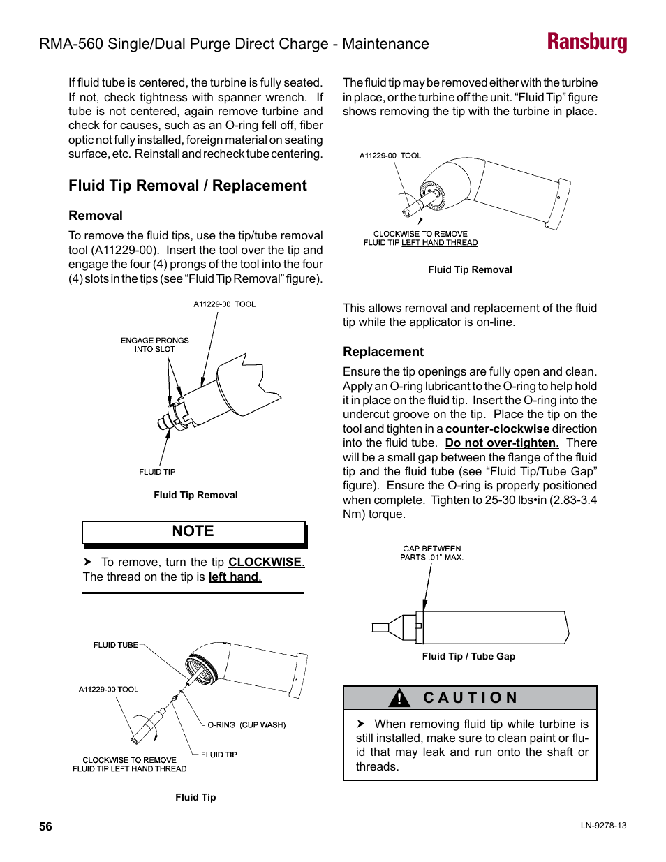 Ransburg, Fluid tip removal / replacement | Ransburg RMA-560 Single_Dual Purge Direct A13364 User Manual | Page 59 / 104