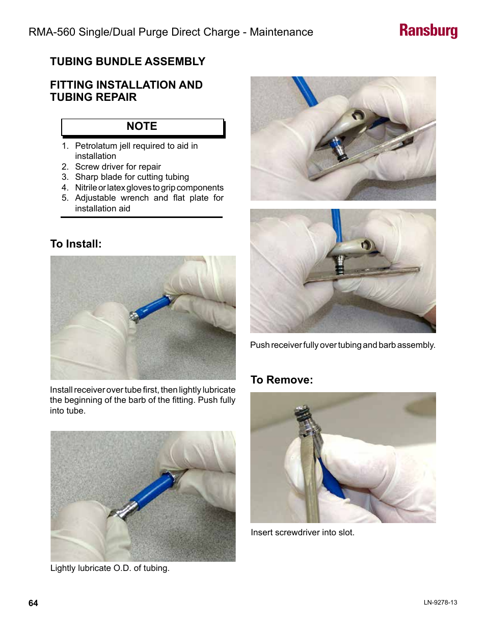 Fitting installation and tubing repair, Ransburg | Ransburg RMA-560 Single_Dual Purge Direct A13364 User Manual | Page 67 / 104