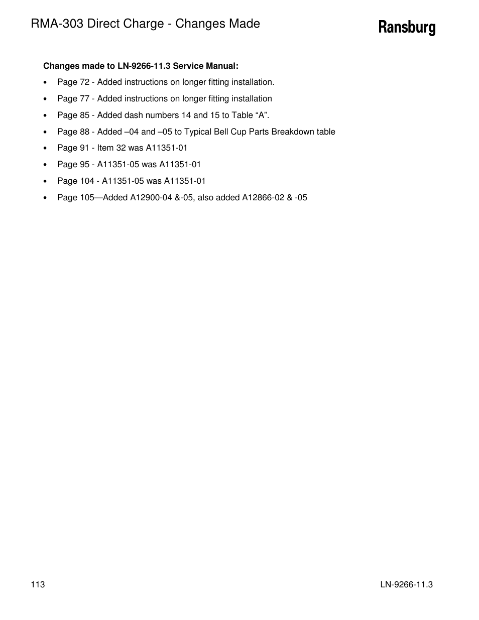 Rma-303 direct charge - changes made | Ransburg RMA Direct A12867 User Manual | Page 116 / 118