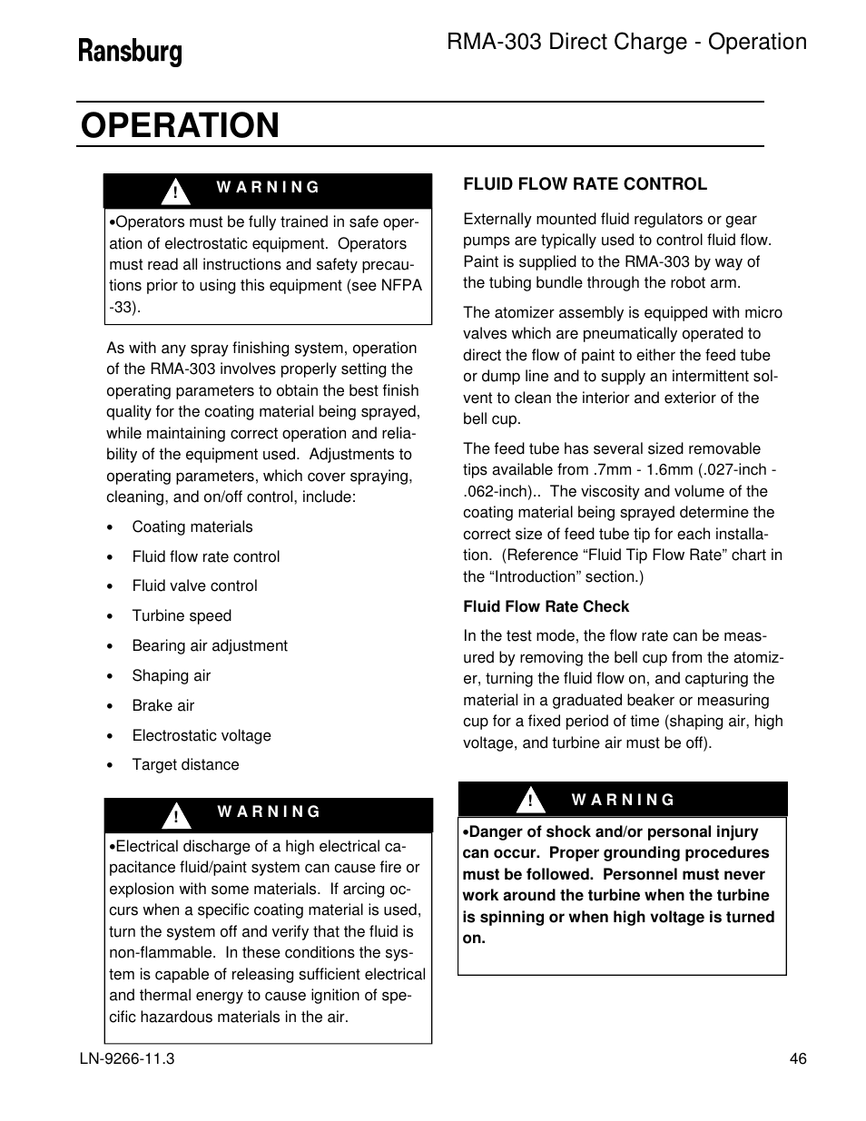Operation, Rma-303 direct charge - operation | Ransburg RMA Direct A12867 User Manual | Page 49 / 118