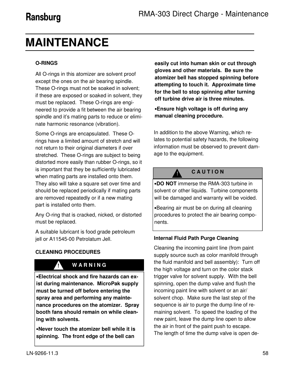 Maintenance, Rma-303 direct charge - maintenance | Ransburg RMA Direct A12867 User Manual | Page 61 / 118