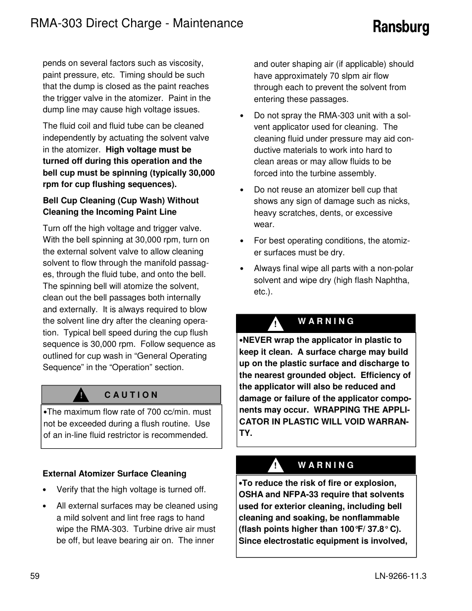 Rma-303 direct charge - maintenance | Ransburg RMA Direct A12867 User Manual | Page 62 / 118