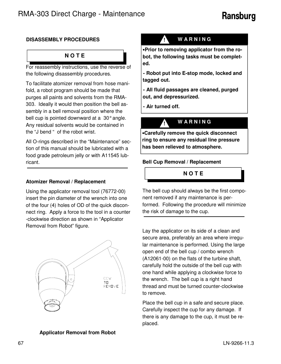 Rma-303 direct charge - maintenance | Ransburg RMA Direct A12867 User Manual | Page 70 / 118