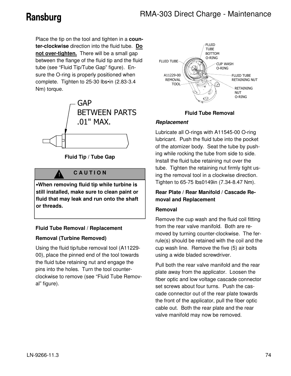 Gap between parts .01" max, Rma-303 direct charge - maintenance | Ransburg RMA Direct A12867 User Manual | Page 77 / 118