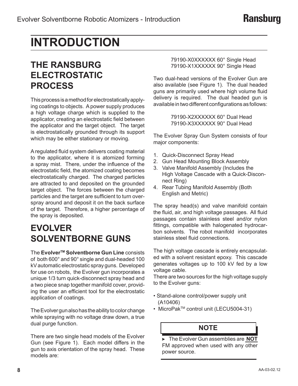 Introduction, Ransburg, The ransburg electrostatic process | Evolver solventborne guns | Ransburg Evolver Solvent Robot Applicator 79190-XXXXXXXX User Manual | Page 12 / 82
