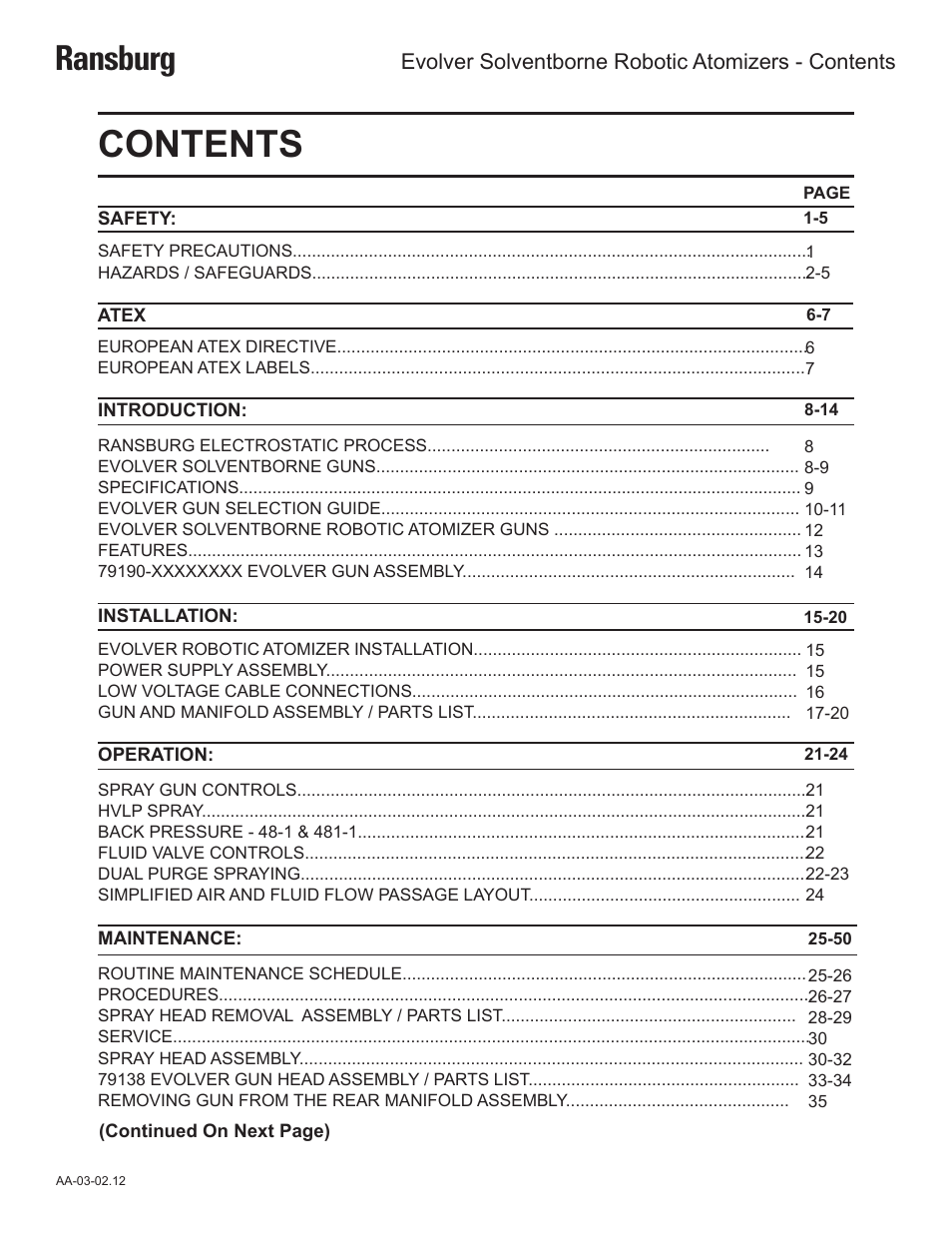 Ransburg Evolver Solvent Robot Applicator 79190-XXXXXXXX User Manual | Page 3 / 82