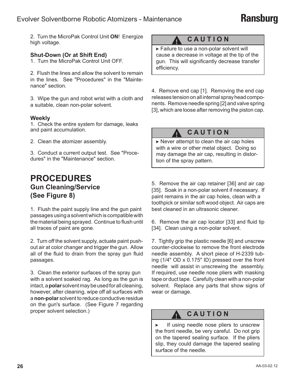 Ransburg, Procedures | Ransburg Evolver Solvent Robot Applicator 79190-XXXXXXXX User Manual | Page 30 / 82