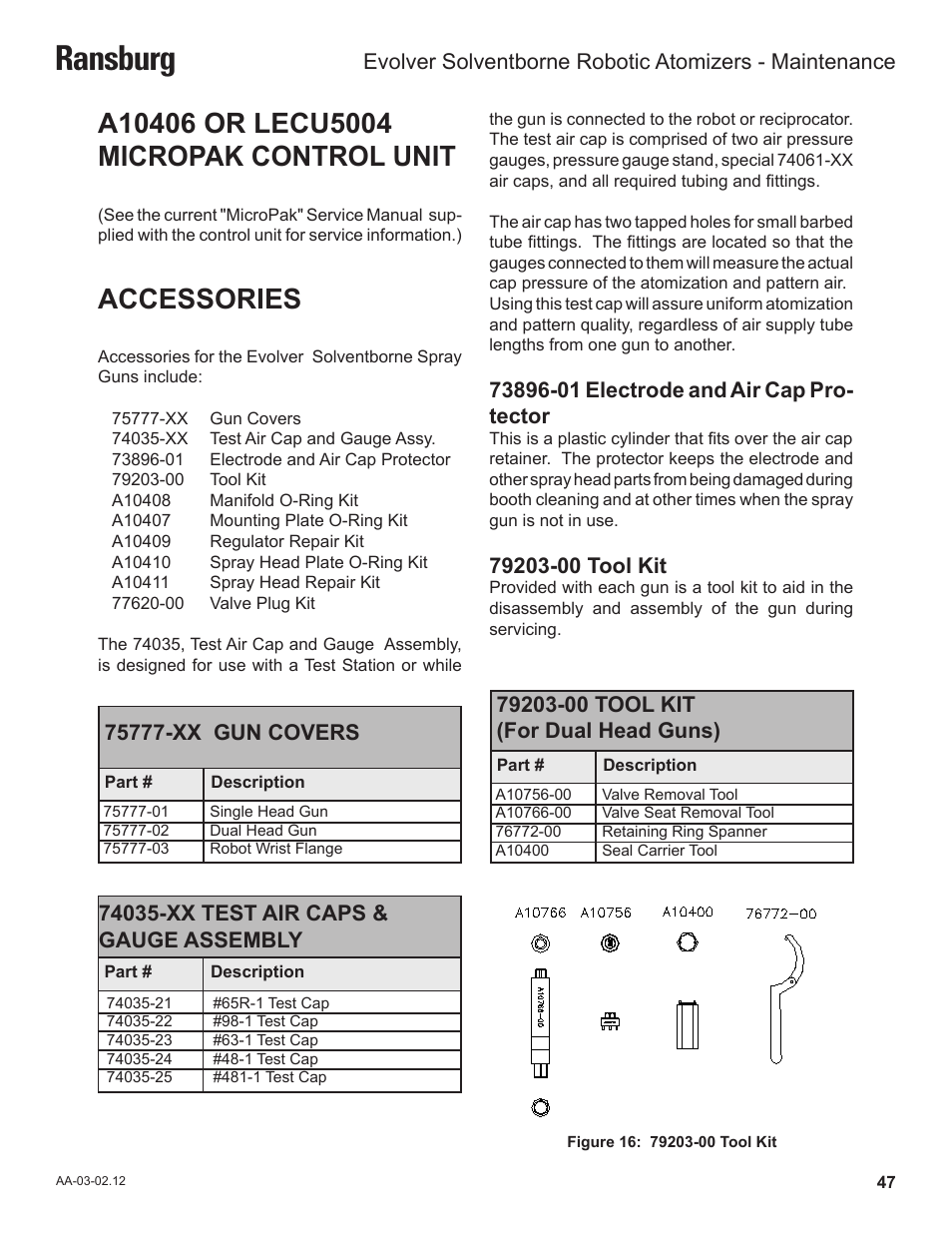Ransburg, Accessories | Ransburg Evolver Solvent Robot Applicator 79190-XXXXXXXX User Manual | Page 51 / 82