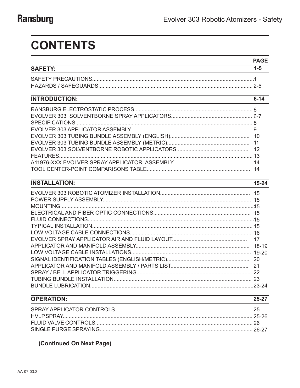 Ransburg Evolver 303 Solvent Applicator A11976-XXX User Manual | Page 2 / 85