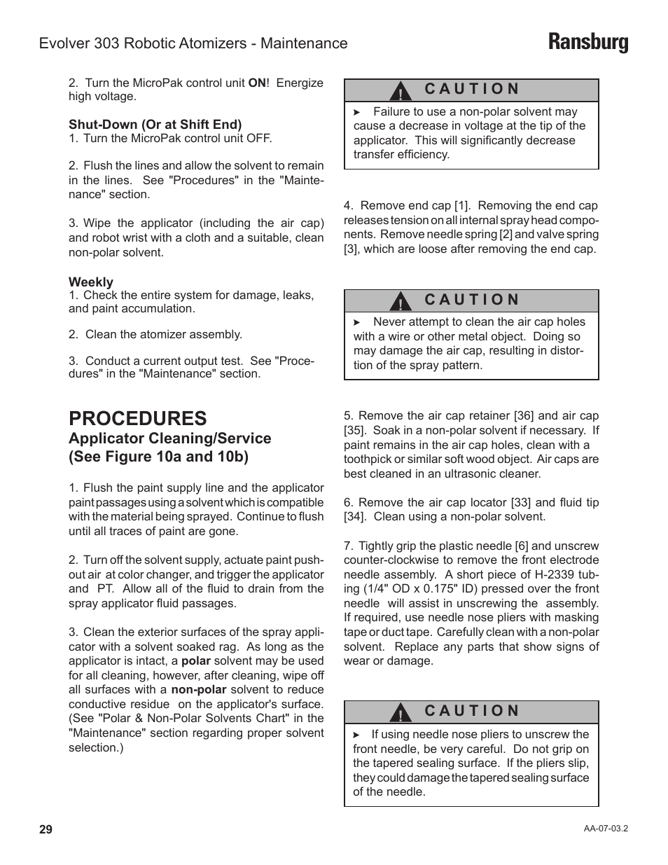 Ransburg, Procedures | Ransburg Evolver 303 Solvent Applicator A11976-XXX User Manual | Page 32 / 85