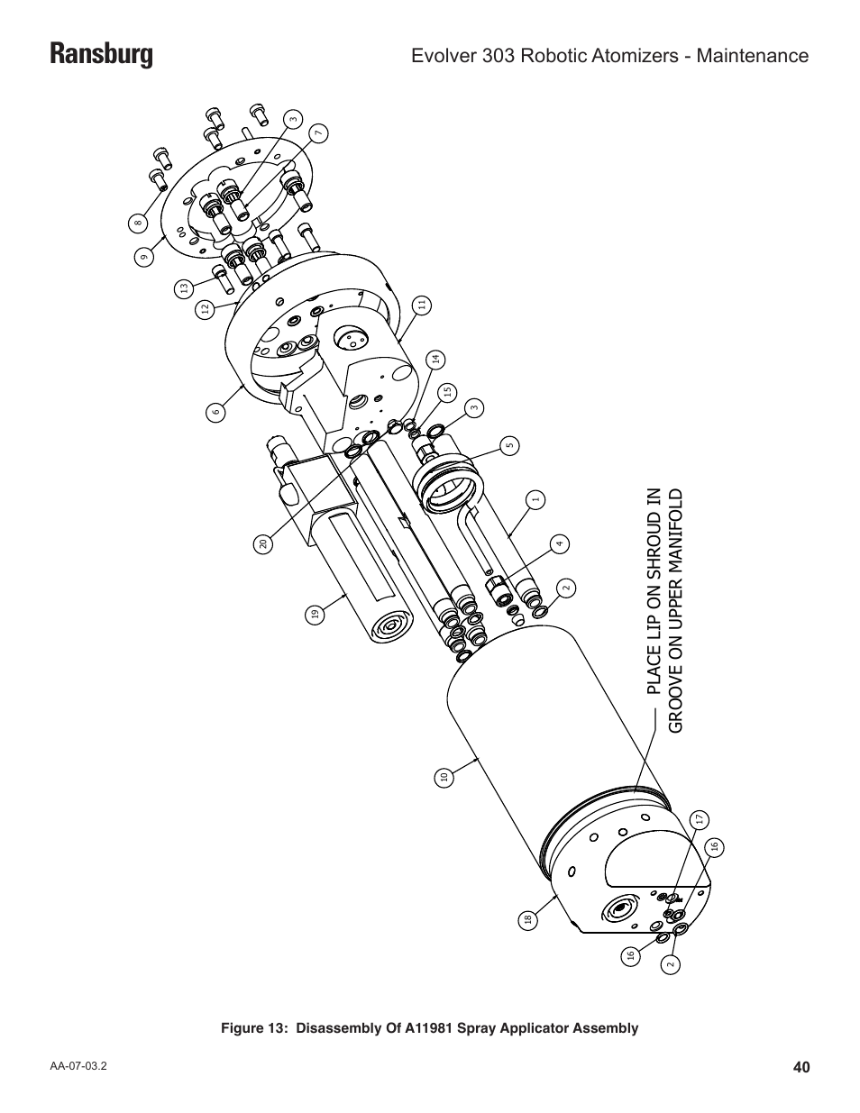 Ransburg, Evolver 303 robotic atomizers - maintenance | Ransburg Evolver 303 Solvent Applicator A11976-XXX User Manual | Page 43 / 85