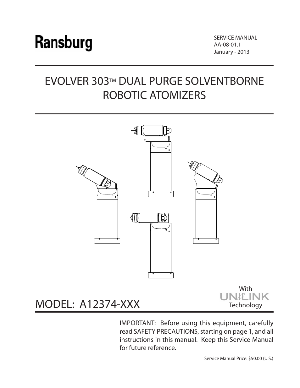Ransburg Evolver 303 Dual Purge Solvent Robotic Applicator A12374-XXX User Manual | 86 pages