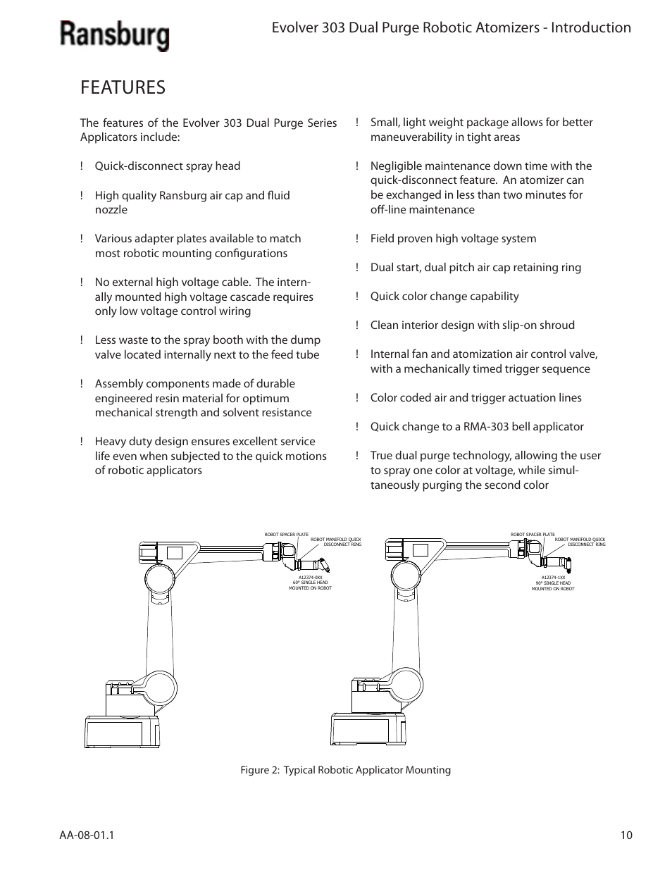 Features | Ransburg Evolver 303 Dual Purge Solvent Robotic Applicator A12374-XXX User Manual | Page 15 / 86
