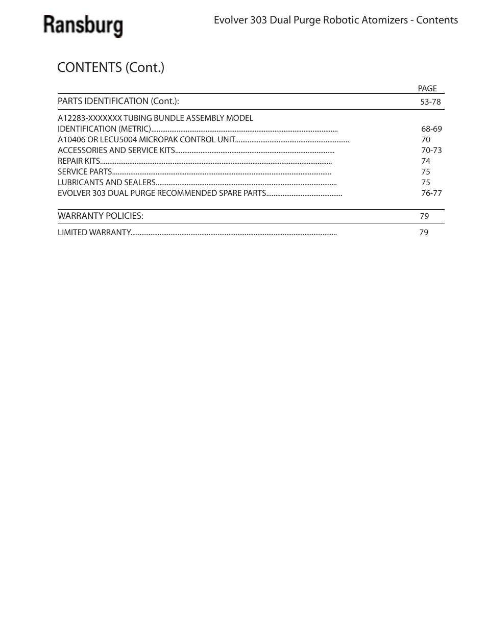 Contents (cont.) | Ransburg Evolver 303 Dual Purge Solvent Robotic Applicator A12374-XXX User Manual | Page 5 / 86