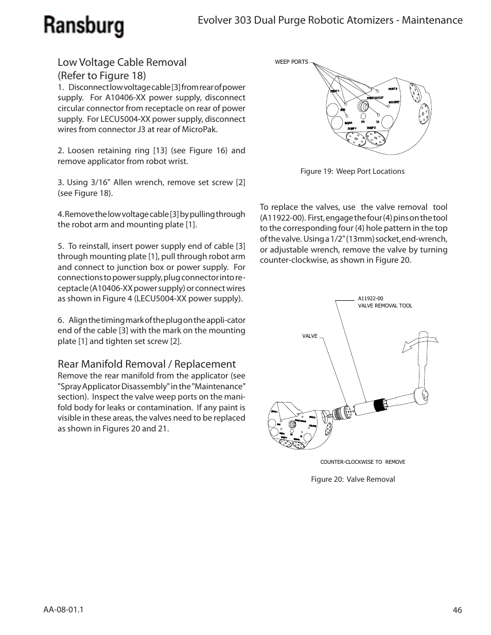 Rear manifold removal / replacement | Ransburg Evolver 303 Dual Purge Solvent Robotic Applicator A12374-XXX User Manual | Page 51 / 86