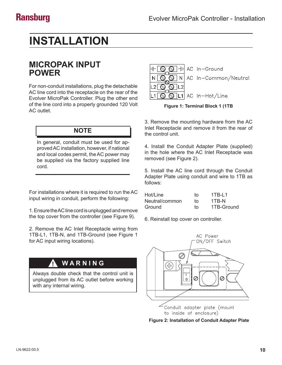 Installation, Ransburg, Micropak input power | Ransburg Evolver MicroPak Controller A10406 User Manual | Page 13 / 37