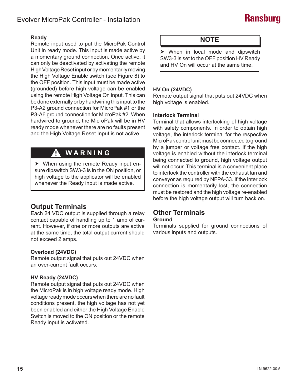 Ransburg, Other terminals, Evolver micropak controller - installation | Ransburg Evolver MicroPak Controller A10406 User Manual | Page 18 / 37