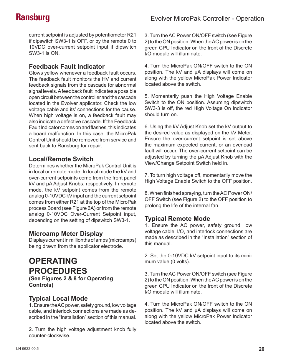 Ransburg, Operating procedures | Ransburg Evolver MicroPak Controller A10406 User Manual | Page 23 / 37