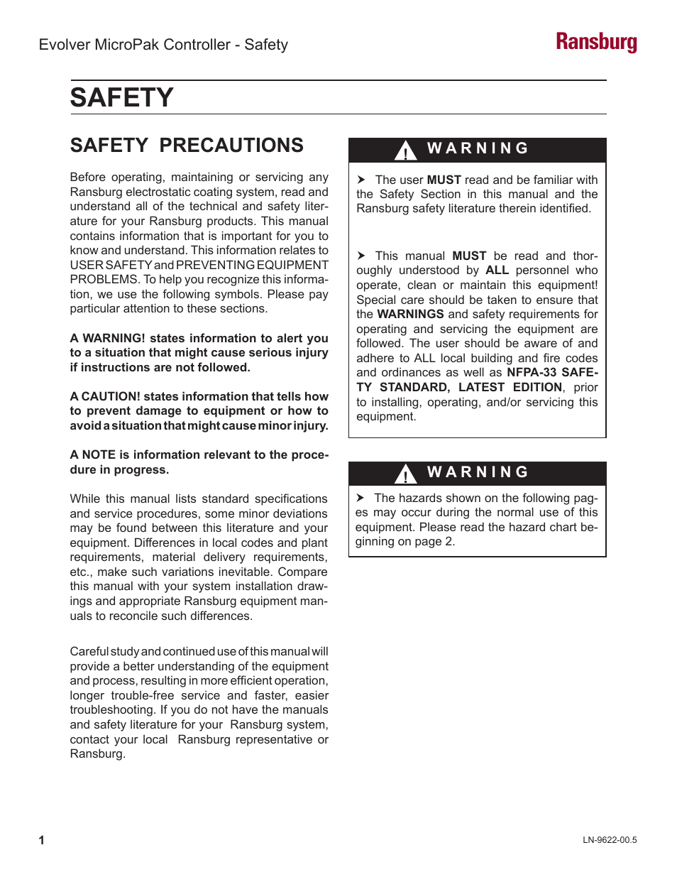 Safety, Ransburg, Safety precautions | Ransburg Evolver MicroPak Controller A10406 User Manual | Page 4 / 37