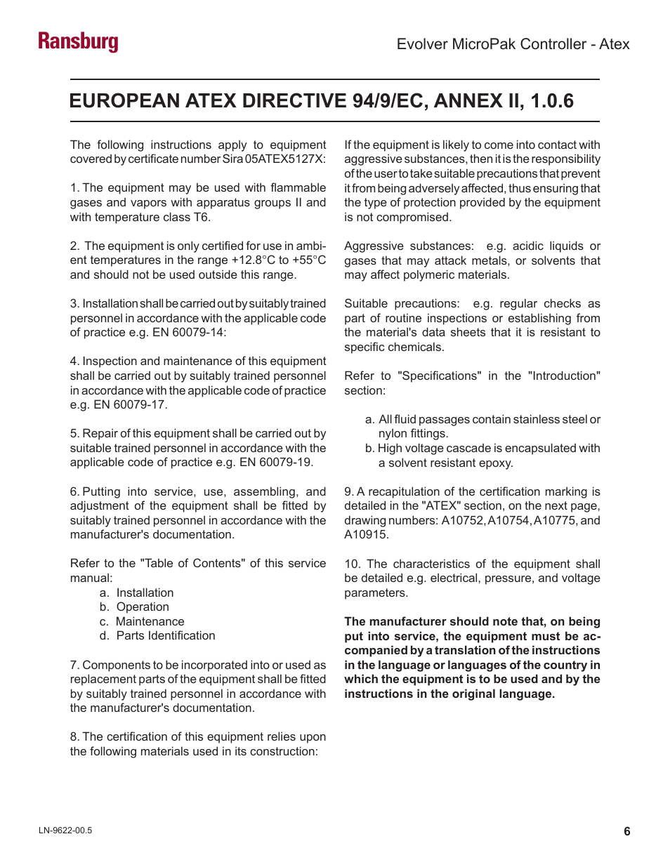 Ransburg, Evolver micropak controller - atex | Ransburg Evolver MicroPak Controller A10406 User Manual | Page 9 / 37