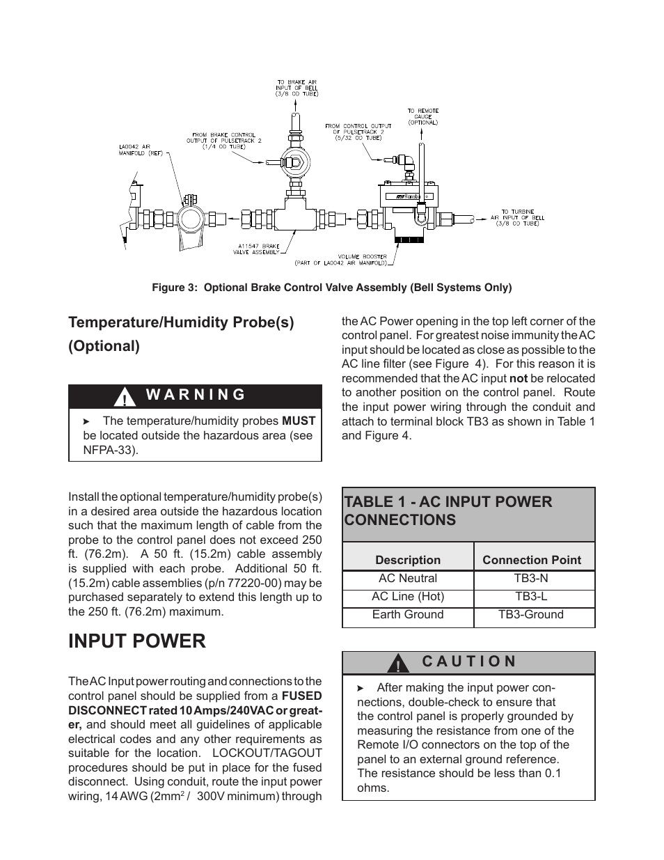 Input power, Table 1 - ac input power connections, Temperature/humidity probe(s) (optional) | Ransburg PulseTrack2 A11515-XXXXX User Manual | Page 16 / 58