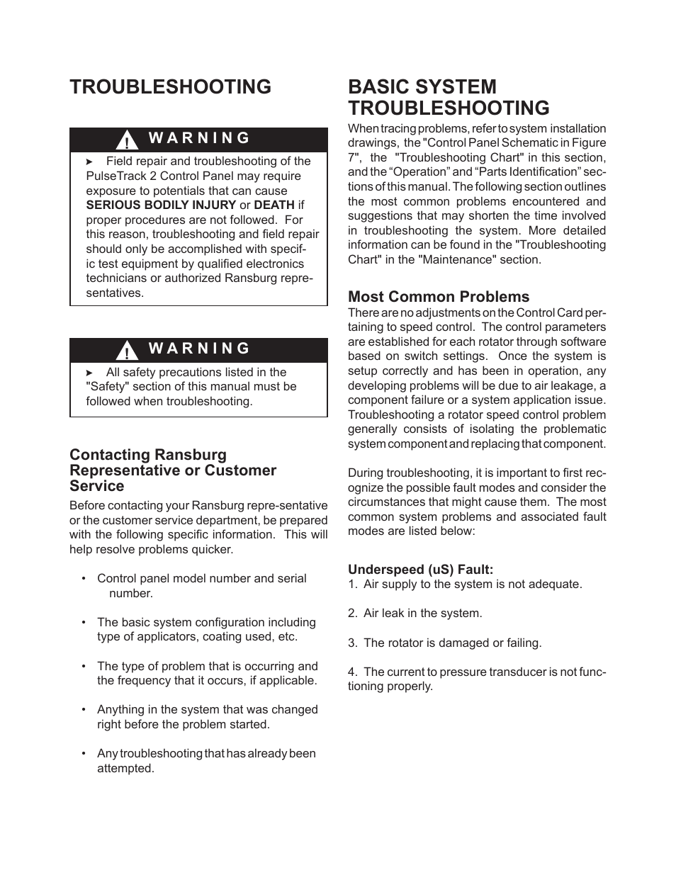 Troubleshooting, Basic system troubleshooting | Ransburg PulseTrack2 A11515-XXXXX User Manual | Page 42 / 58