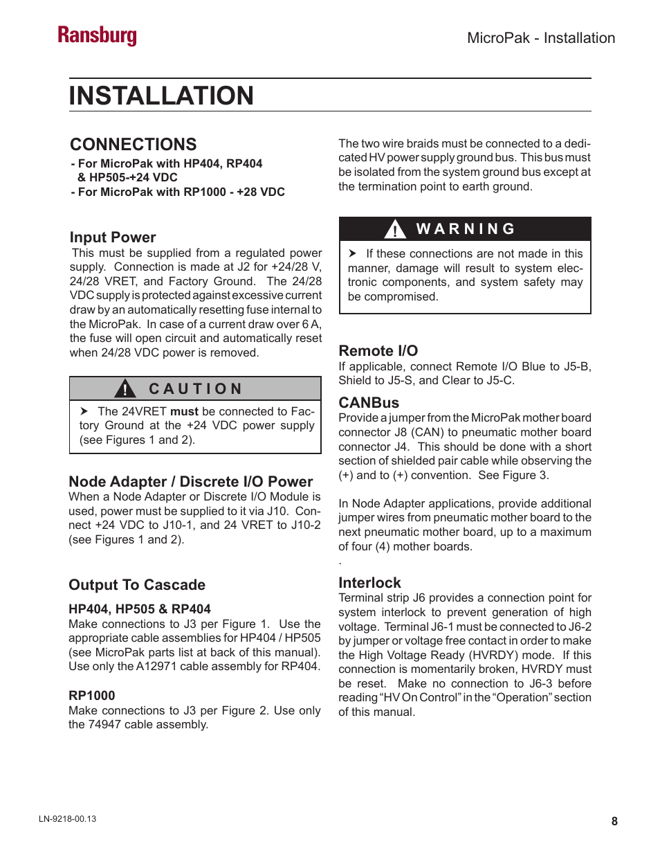 Installation, Ransburg, Connections | Ransburg MicroPak LECU5004 User Manual | Page 11 / 39