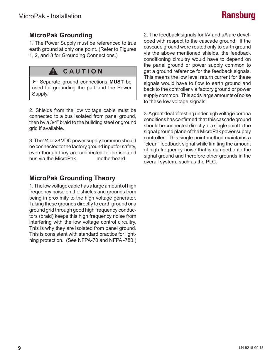 Ransburg, Micropak - installation, Micropak grounding theory | Ransburg MicroPak LECU5004 User Manual | Page 12 / 39