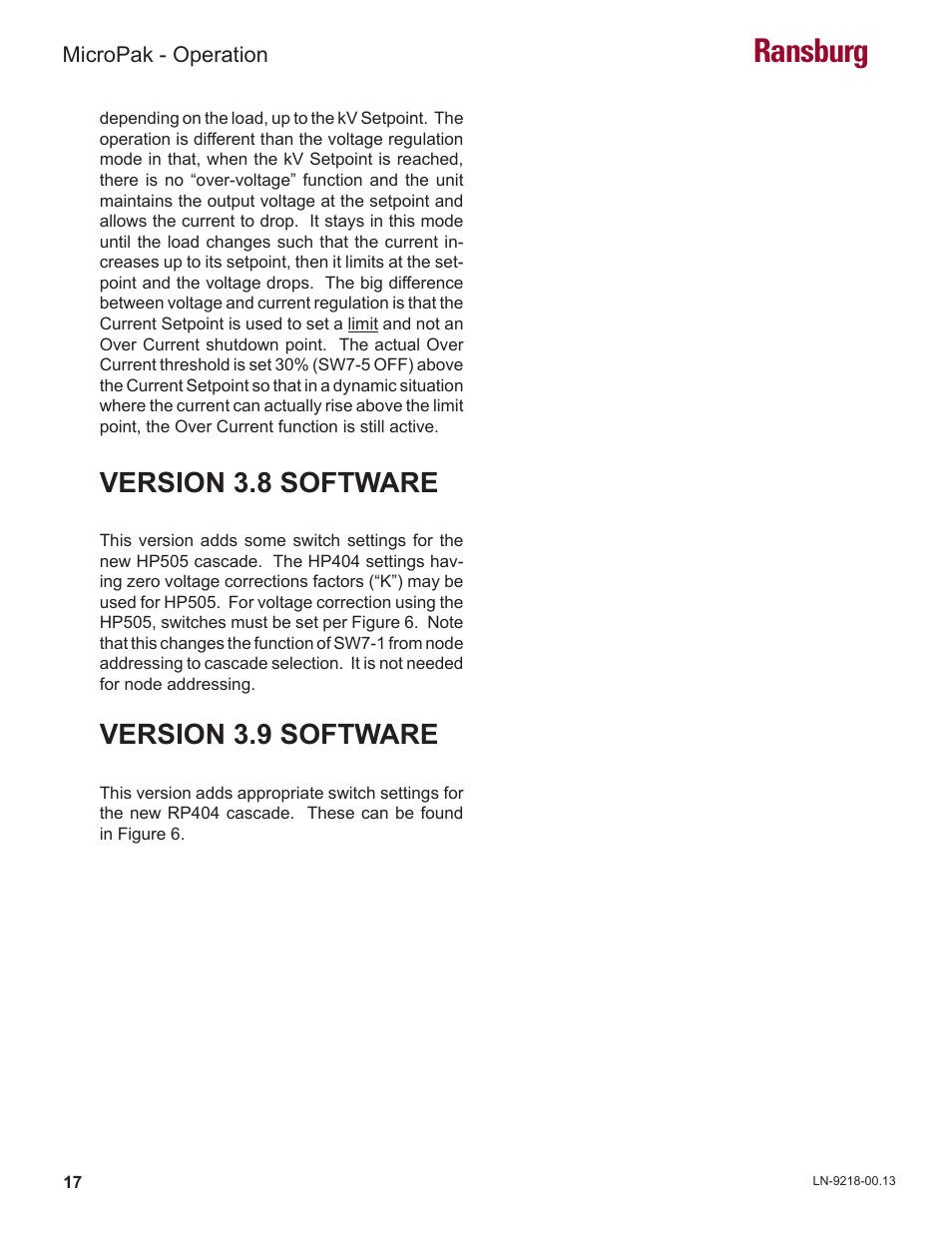 Ransburg, Version 3.8 software, Version 3.9 software | Ransburg MicroPak LECU5004 User Manual | Page 20 / 39