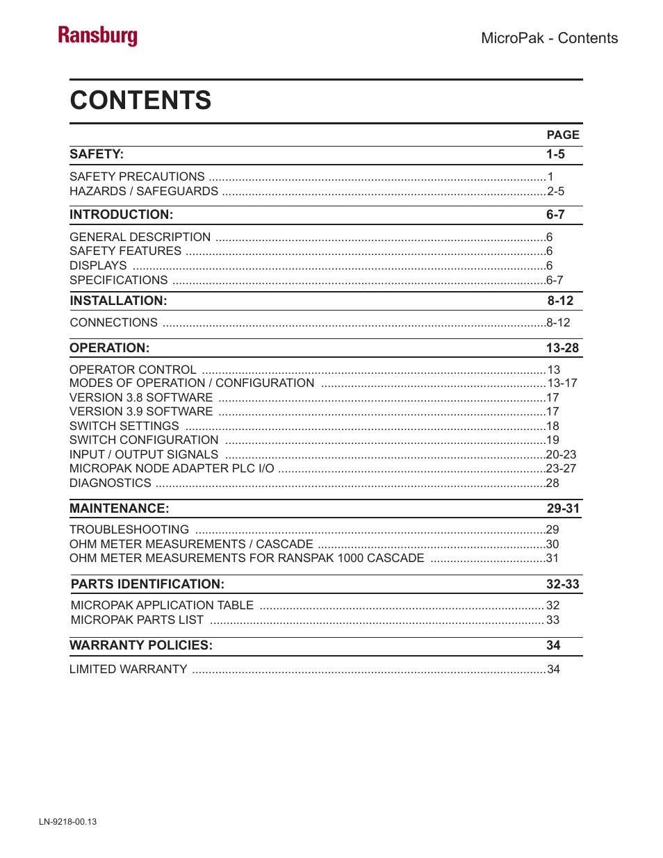 Ransburg MicroPak LECU5004 User Manual | Page 3 / 39