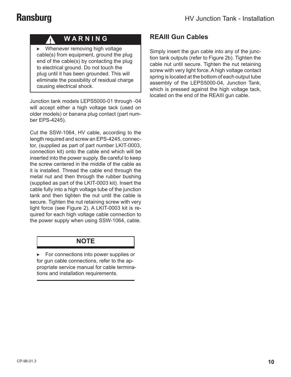 Ransburg | Ransburg HV Junctin Tank LEPS5000 User Manual | Page 13 / 26