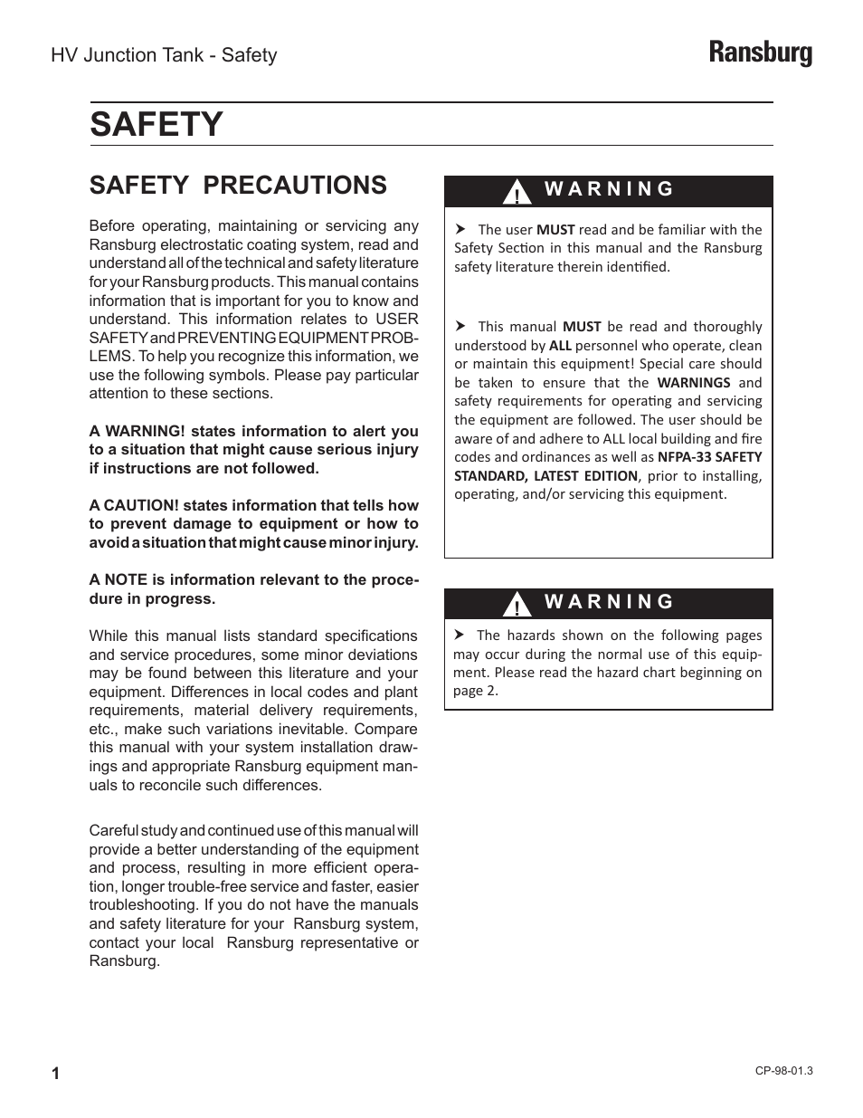 Safety, Ransburg, Safety precautions | Ransburg HV Junctin Tank LEPS5000 User Manual | Page 4 / 26