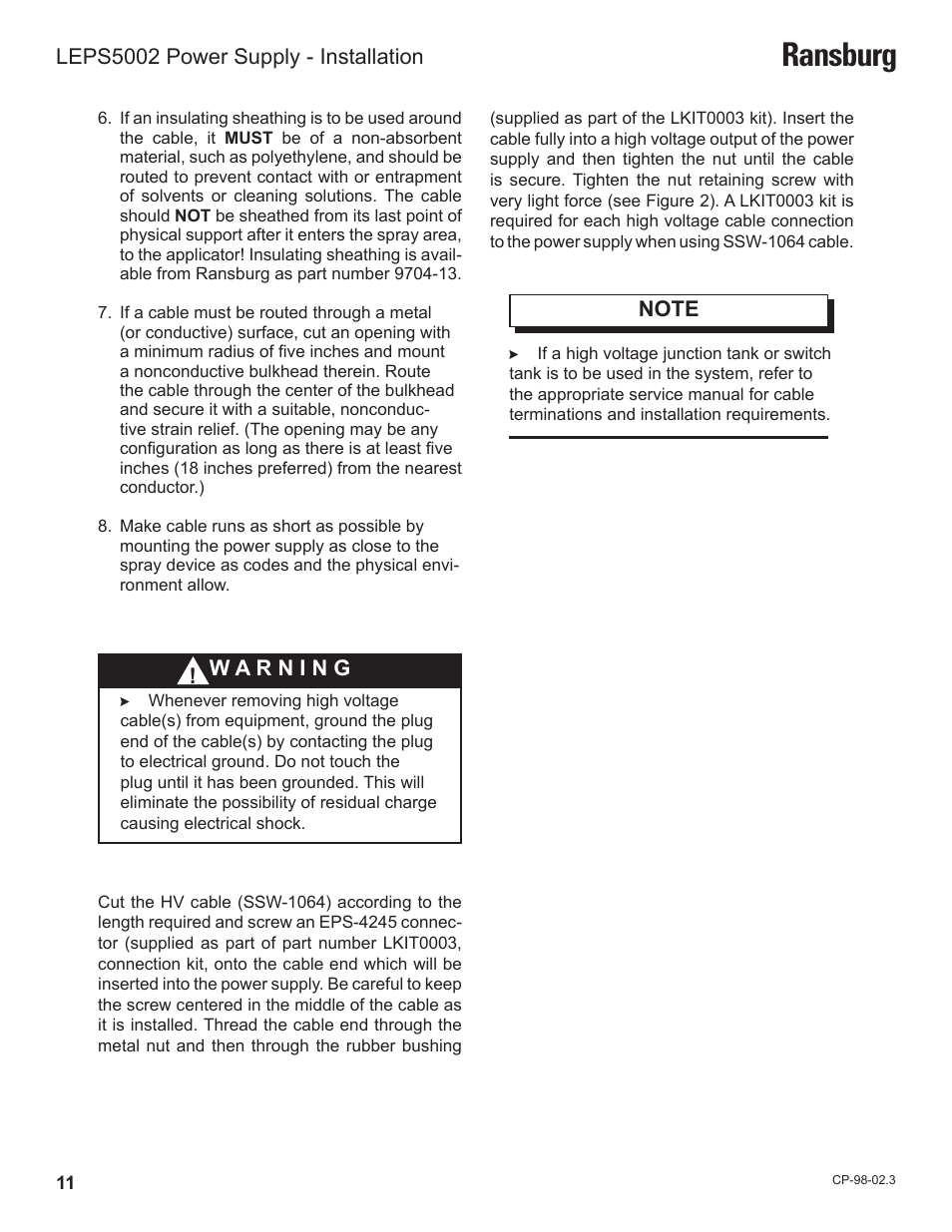 Ransburg, Leps5002 power supply - installation | Ransburg LEPS5002 Power Supply for MicroPak User Manual | Page 14 / 27