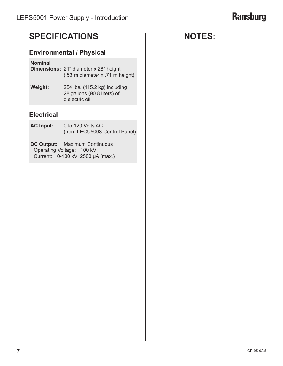 Ransburg, Specifications | Ransburg LEPS5001 Power Supply for LECU5003 User Manual | Page 10 / 28