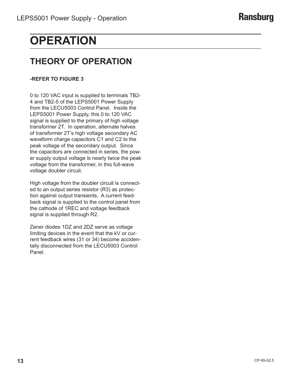 Operation, Ransburg, Theory of operation | Ransburg LEPS5001 Power Supply for LECU5003 User Manual | Page 16 / 28