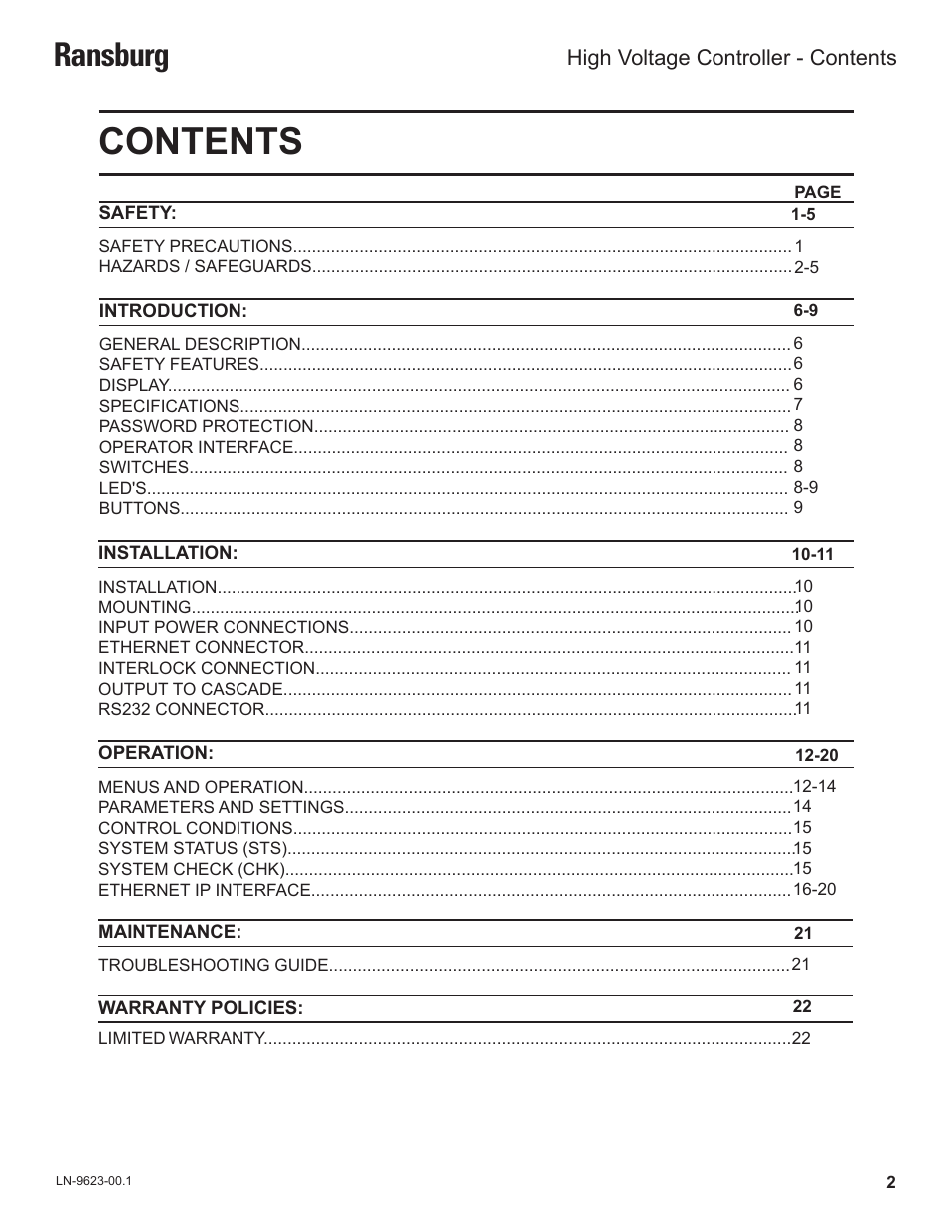 Ransburg HV Controller A12311 User Manual | Page 2 / 25