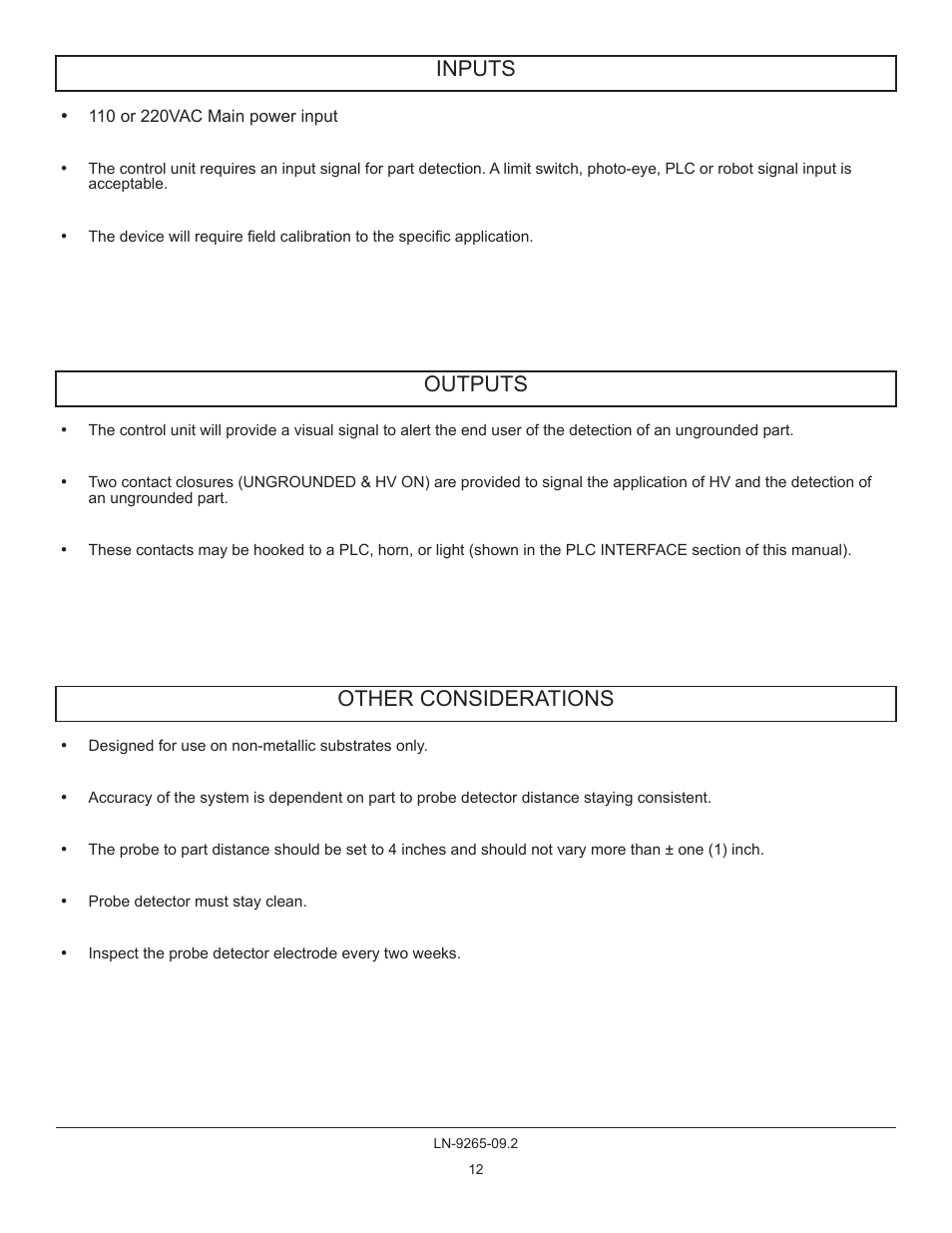 Inputs outputs, Other considerations | Ransburg GMS Ground Monitoring System A12520-XXXX User Manual | Page 12 / 44