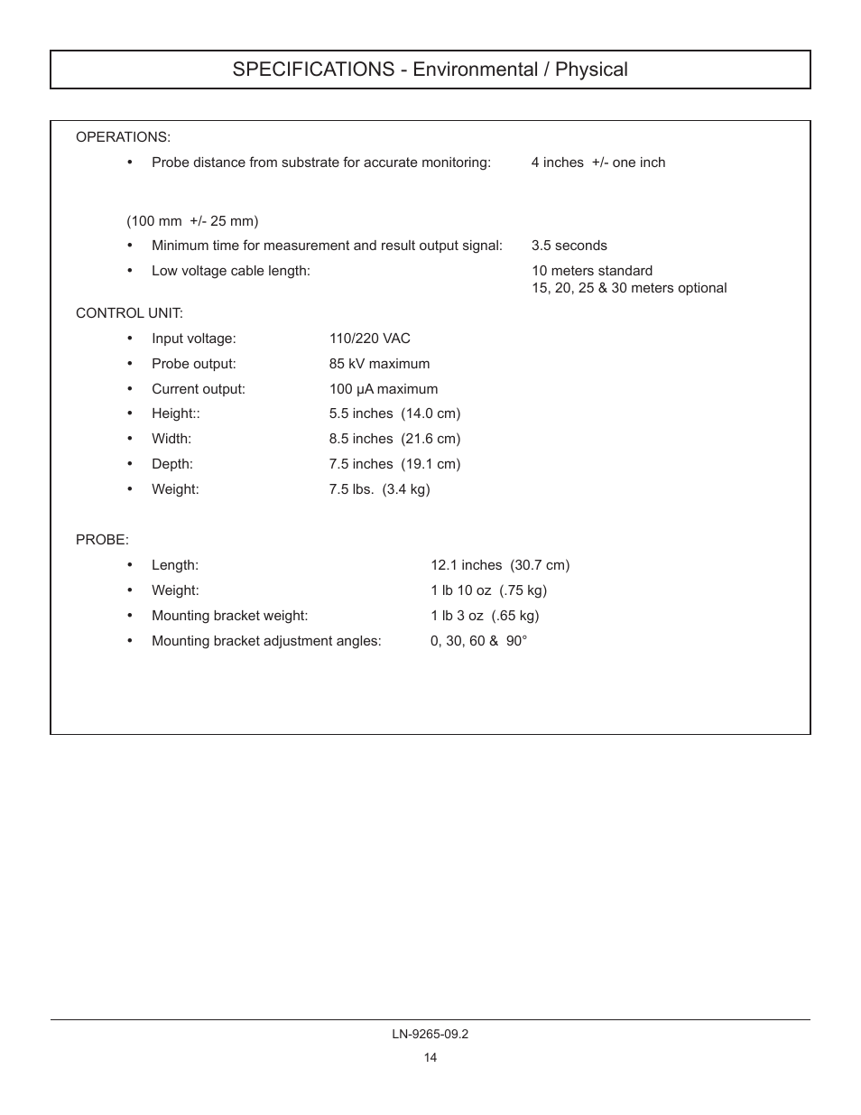 Specifications - environmental / physical | Ransburg GMS Ground Monitoring System A12520-XXXX User Manual | Page 14 / 44