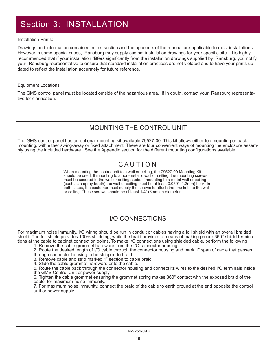 Mounting the control unit, I/o connections | Ransburg GMS Ground Monitoring System A12520-XXXX User Manual | Page 16 / 44