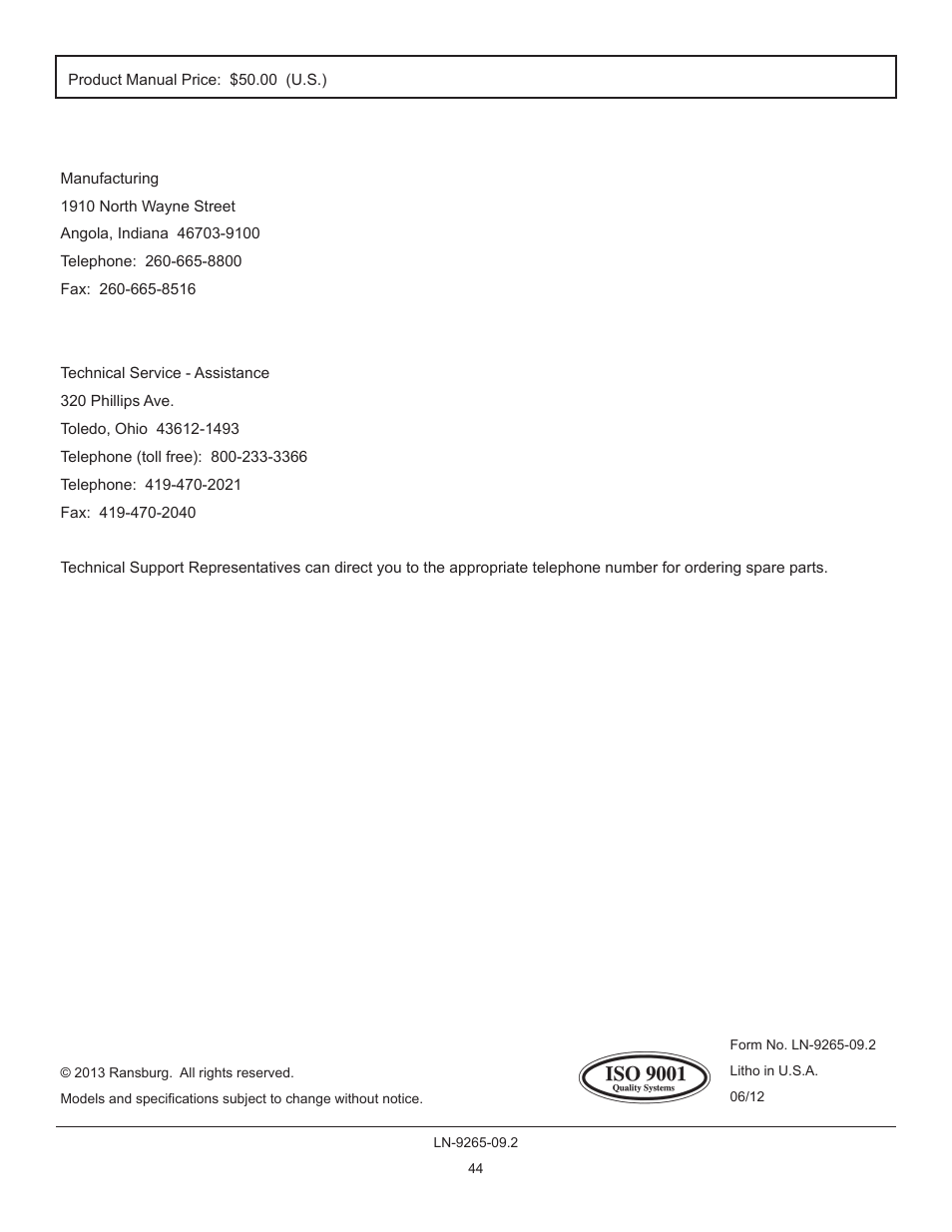 Ransburg GMS Ground Monitoring System A12520-XXXX User Manual | Page 44 / 44